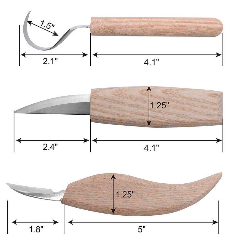 Wood Carving Tool Kit Boy Scout | Sloyd Hook Detail Knives | Hardwood Handle Grips Carbide Blades, Bonus Sharpener Included All Inclusive 4 Piece Set