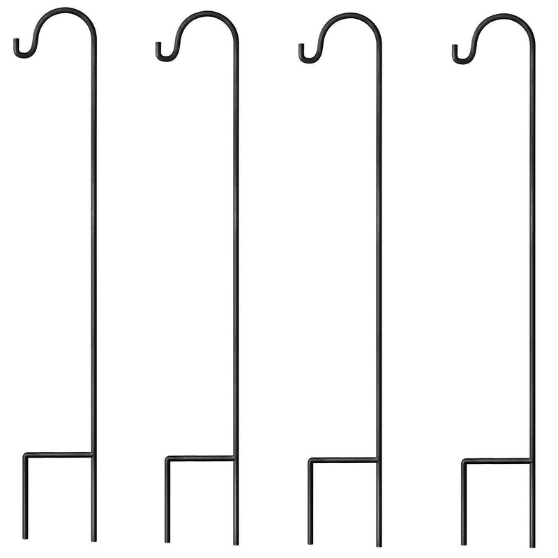GrayBunny Shepherd Hook, 35 inch Black, Set of 4 Solid (Non-Hollow) Single Piece (No Assembly), Strong Rust Resistant Premium Metal Hanger For Weddings Plant Baskets Solar Lights Lanterns & Mason Jars