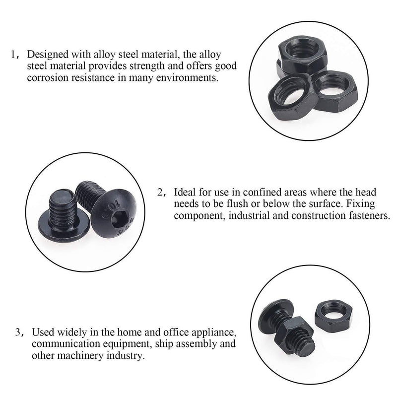 DYWISHKEY 180 Pieces M5 x 6mm/8mm/10mm/12mm/16mm/20mm/25mm, 10.9 Grade Alloy Steel Hex Button Head Cap Bolts Nuts Kit with Hex Wrench