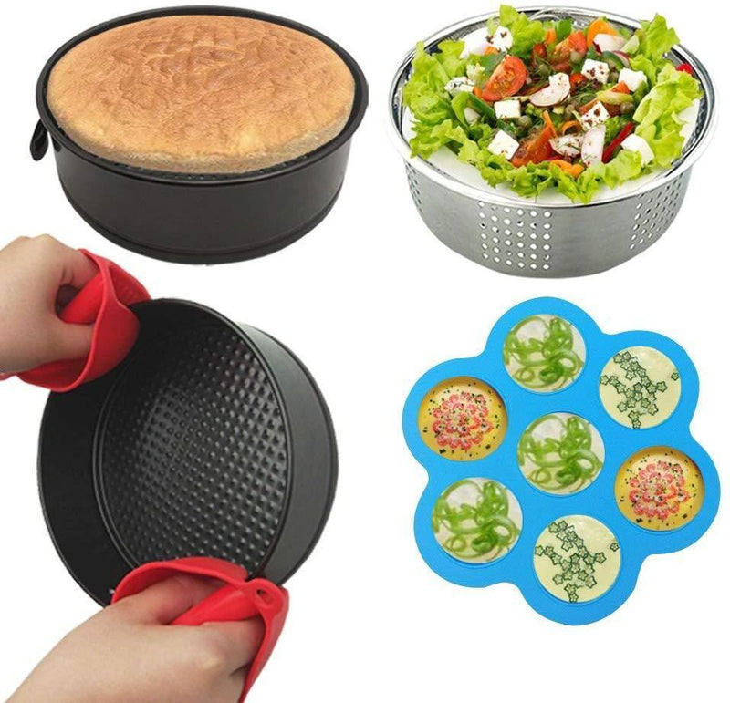 Pot Accessories for Pressure Cooker - Silicone Egg Bites Mold, Non-stick Springform Pan, Steamer Basket, Egg Steamer Rack, Silicone Kitchen Tongs, Mini Mitts Fits 5,6,8Qt