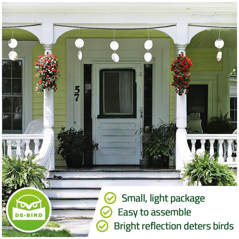 De-Bird Repellent Disks - Bird Proof Your Property in Minutes from Woodpeckers, Pigeons, Grackles and More - Reflective Discs Make Attractive Hanging Reflectors for Windows and Trees - 8 Pack Set