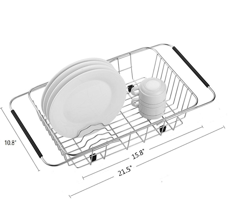 MOHICO Dish Rack Roll-up Dish Drying Rack Stainless Steel Over the Sink Countertop Kitchen Rack Drainer Multipurpose Heat Resistant with Anti Slip Silicone Cover-Large 20 1/2(L) x 13"(W)