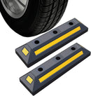 2 Pack Heavy Duty Rubber Parking Blocks Wheel Stop for Car Garage Parks Wheel Stop Stoppers Professional Grade Parking Rubber Block Curb w/Yellow Refective Stripes for Truck RV, Trailer 21.25"(L)