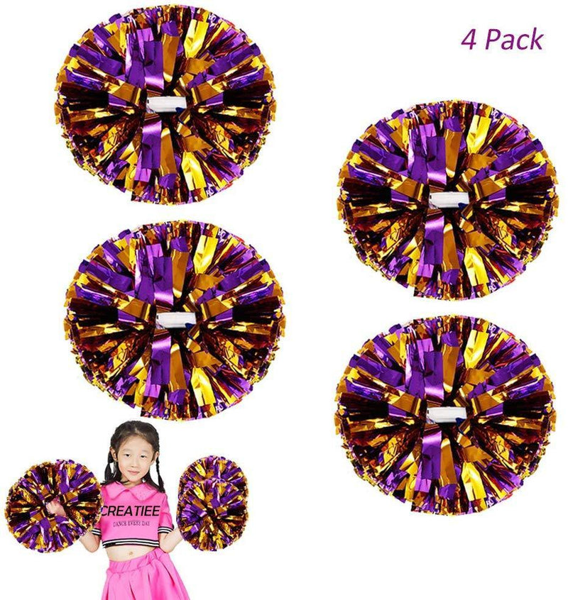 4Pcs Metallic Cheerleading Pom Poms for Kids, Creatiee 2 Pair Cheerleader Cheering Squad Pompoms for Boy Girl School Sports Games Team Spirit Cheer