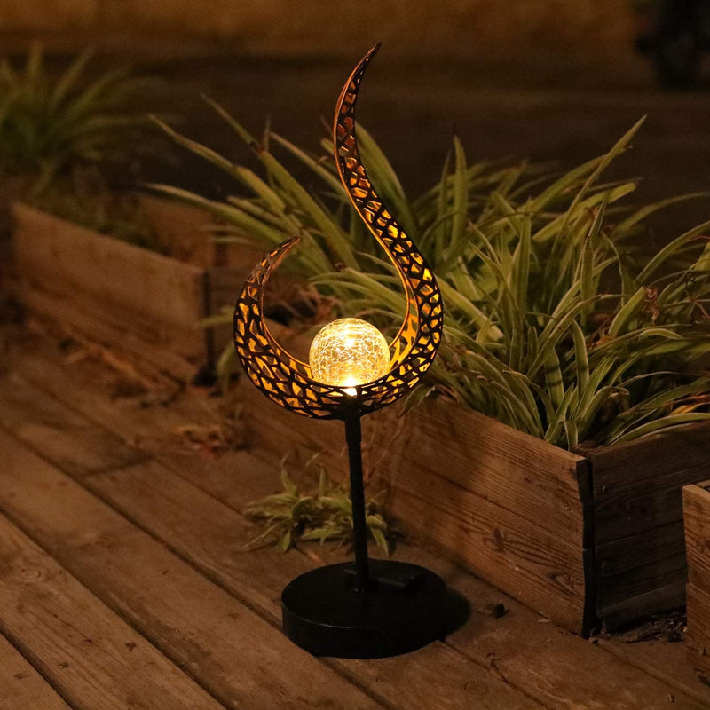 ATHLERIA Garden Solar Table Lights Outdoor Flame Shape Crackle Glass Globe Vintage Metal Lights,Waterproof Warm White LED for Lawn,Patio or Courtyard (Bronze)