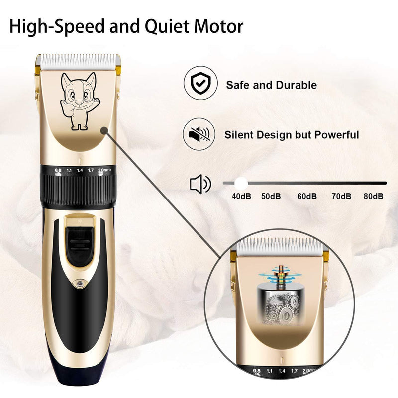 Dog Grooming Kit Clippers, Electric Quiet, Low Noise, Rechargeable, Cordless, Pet Hair Thick Coats Clippers Trimmers Set Suitable for Dogs, Cats, and Other Pets