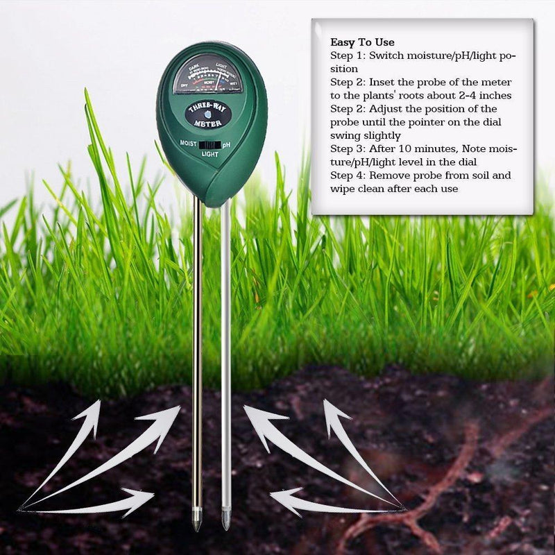 mooncity Soil pH Tester Kits, 3-in-1 Soil Meter for Moisture, Light and pH/Acidity Meter Plant Tester,Good for Gardener or Planter Both Indoor and Outdoors (No Battery Needed)