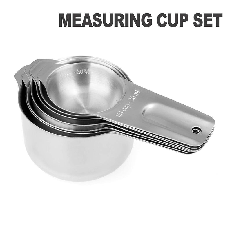 13-piece Measuring Cups and Spoons Set, 18/8 Stainless Steel Heavy Duty Good Grips with Ring Connector