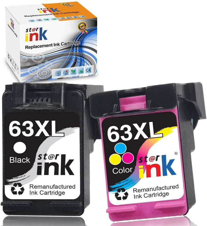 Starink Remanufactured Ink Cartridge Replacement for HP 63 XL 63XL Work with Envy 4520 4516 OfficeJet 3830 5255 3833 3630 4650 4652 5258 3831 3832 DeskJet 1112 2130 3633 Printer (Black, Tri-Color)