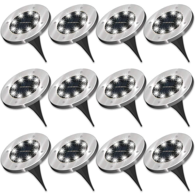 Sunco Lighting 12 Pack Solar Path Lights, Dusk-to-Dawn, 7000K Diamond White, Cross Spike Stake for Easy in Ground Install, Solar Powered LED Landscape Lighting - RoHS/CE