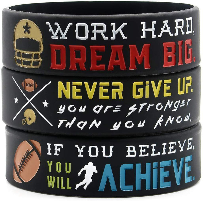 (6-Pack) Motivational Football Wristbands with Sports Quotes - Football Gifts Jewelry Accessories for Football Players Team Awards Party Favors - Unisex for Men Women Youth Teen Girls Boys