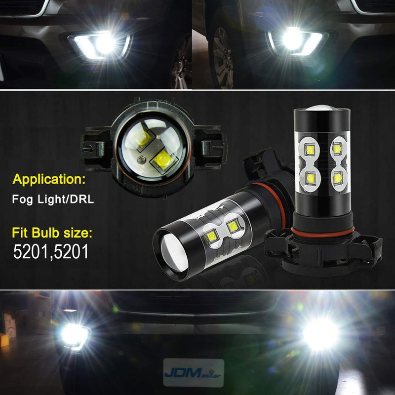 JDM ASTAR Extremely Bright Max 50W High Power 5202 5201 PS19W LED Fog Light Bulbs for DRL or Fog Lights, Xenon White
