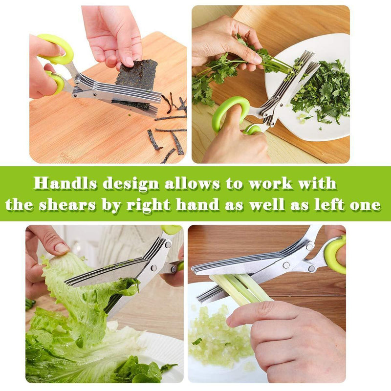 All Prime Herb Scissors with 5 Blades and Cover - Stainless Steel Shears - Shredder Scissors - Protective Guard Cover & Blade Cleaner - FREE Kale, Chard, Collard Greens, Herb Stripper & Recipe EBook