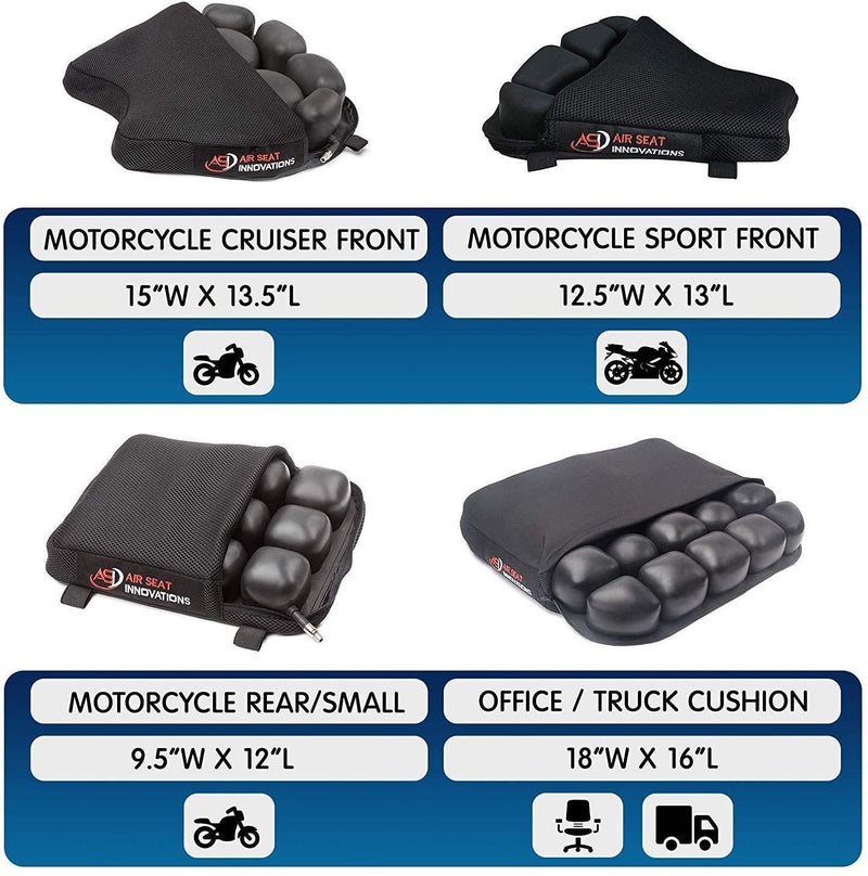 Air Motorcycle Seat Cushion Pressure Relief Pad Large for Cruiser Touring Saddles 14.5" x 14"