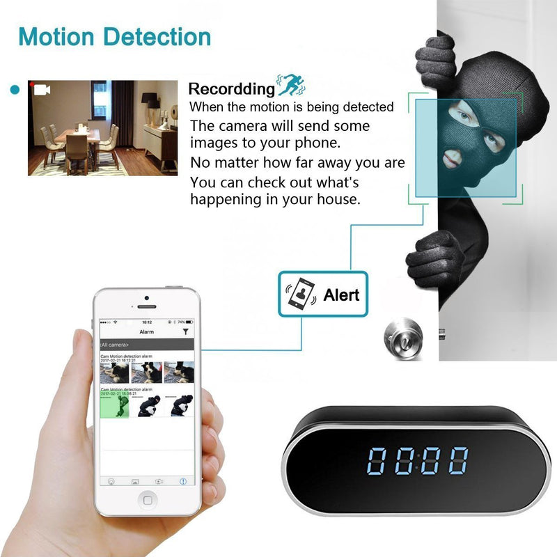 QUANDU WiFi Hidden Camera Clock Hidden Spy Clock Camera Night Vision Nanny Cam Mini Alarm Clock DVR With Motion Detection for Home Security Surveillance Apps for iOS/Android/PC/Mac