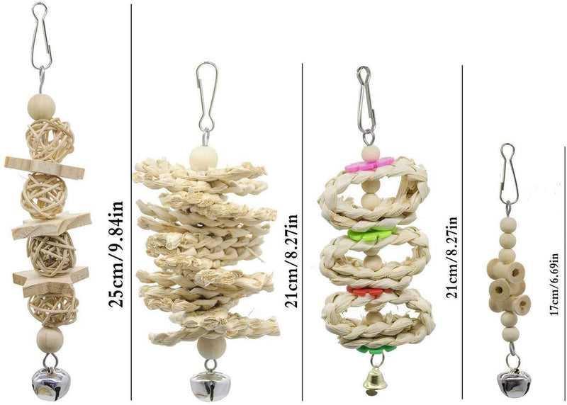 Deloky 7 Packs Bird Parrot Swing Chewing Toys- Natural Wood Hanging Bell Bird Cage Toys Suitable for Small Parakeets, Cockatiels, Conures, Finches,Budgie,Macaws, Parrots, Love Birds
