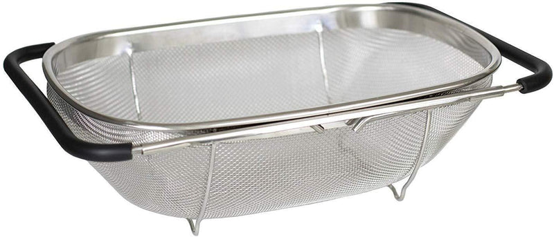 Artigee Over the Sink Colander with Expandable Rubber Grip Handles - Fine Mesh Oval Strainer in Stainless Steel - Strain, Drain, Rinse Fruits and Vegetables - Dishwasher Safe