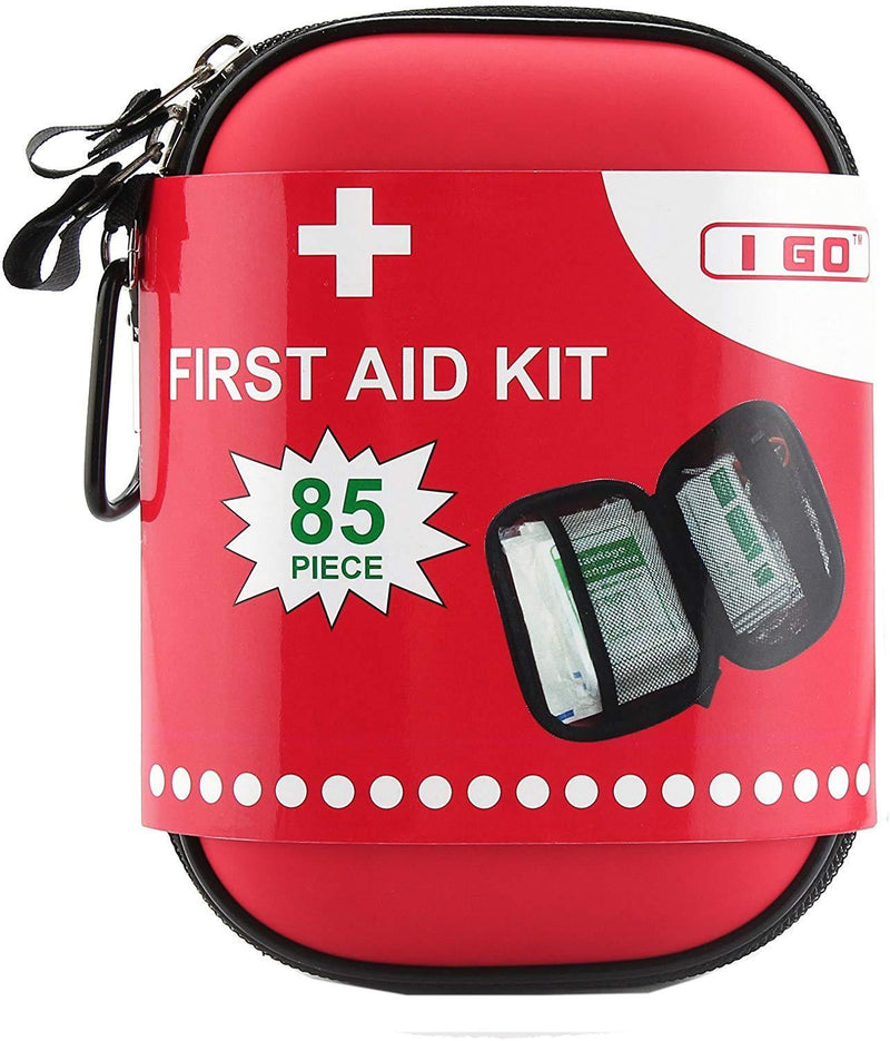 I GO Compact First Aid Kit - Hard Shell Case for Hiking, Camping, Travel, Car - 85 Pieces