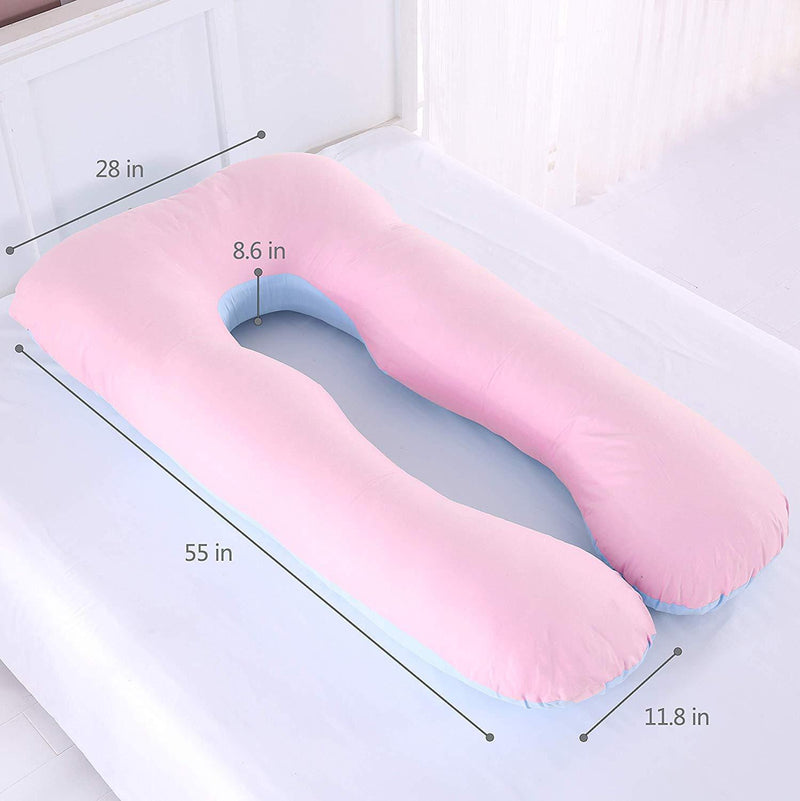 moxuan Pregnant Women's Pillow, 55-inch Blue-Pink U-Shaped Pillow, Full-Bodied Velvet