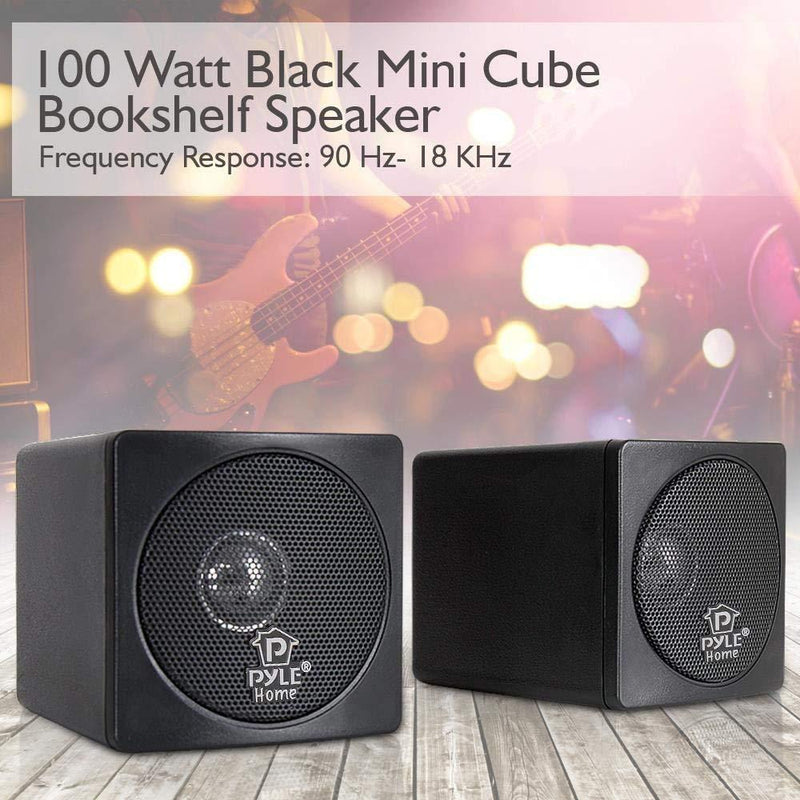 3" Mini Cube Bookshelf Speakers - 100W Small Bookshelf Speakers w/ 3" Paper Cone Driver, 8 Ohm - Passive Audio Book Shelf Speaker Pair For Home Theater Stereo Surround Sound - Pyle Home PCB3BK (Black)