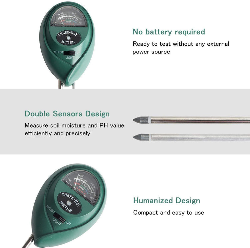 Soil Test Kit,Besmon 3-in-1 Soil Ph Meter，Soil Moisture Meter Indoor/Outdoor Plant Care Soil Tester Light and PH MeterFor Plant