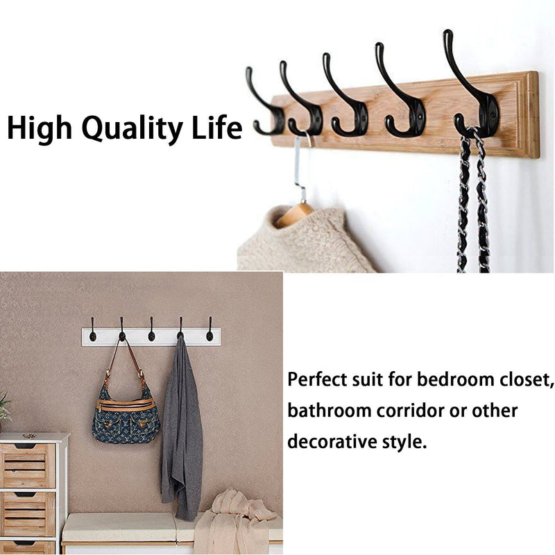 LepoHome 10 Pack Heavy Duty Dual Coat Hooks Wall Mounted with 30 Screws Retro Double Hooks Utility Black Hooks for Coat, Scarf, Bag, Towel, Key, Cap, Cup, Hat