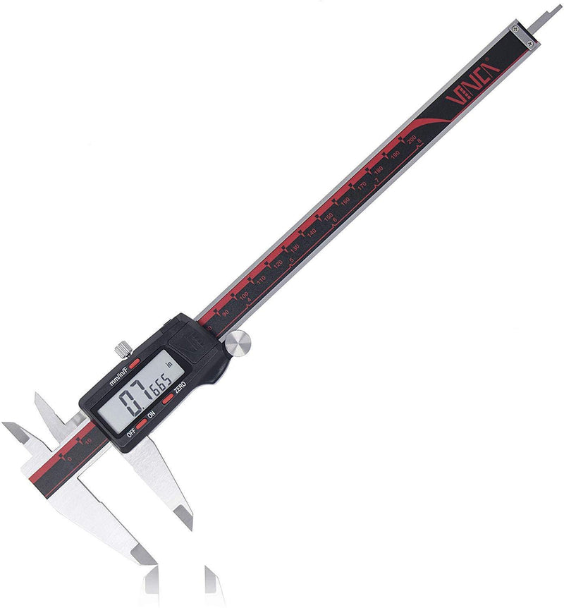 VINCA DCLA-0605 Quality Electronic Digital Vernier Caliper Inch/Metric/Fractions Conversion 0-6 Inch/150 mm Stainless Steel Body Red/Black Extra Large LCD Screen Auto Off Featured Measuring Tool