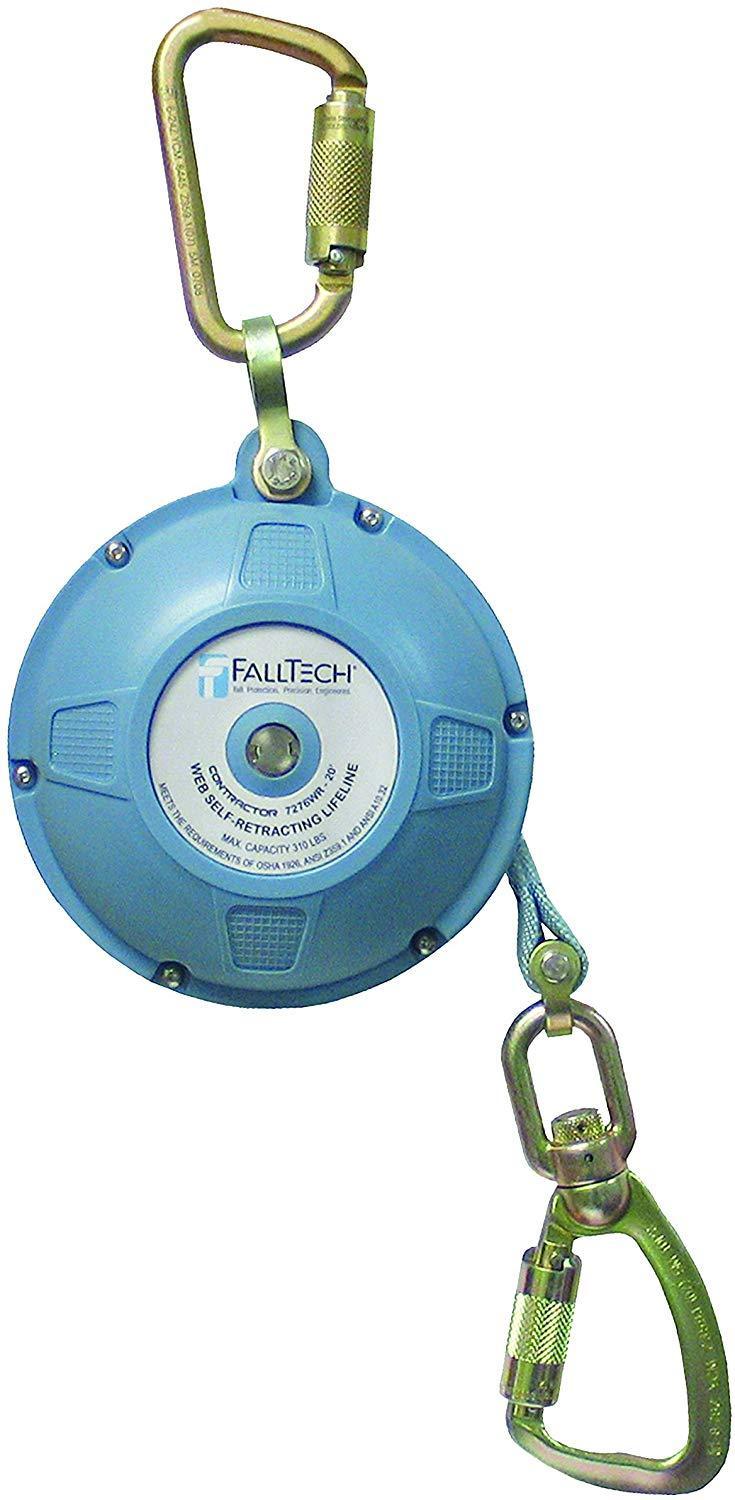 FallTech 7276WR Contractor/Dyneema Web SRL- Glass-Filled Nylon Housing, Dyneema Web, Connecting Carabiner, Load-Indicating Swivel Carabiner, 20', Blue