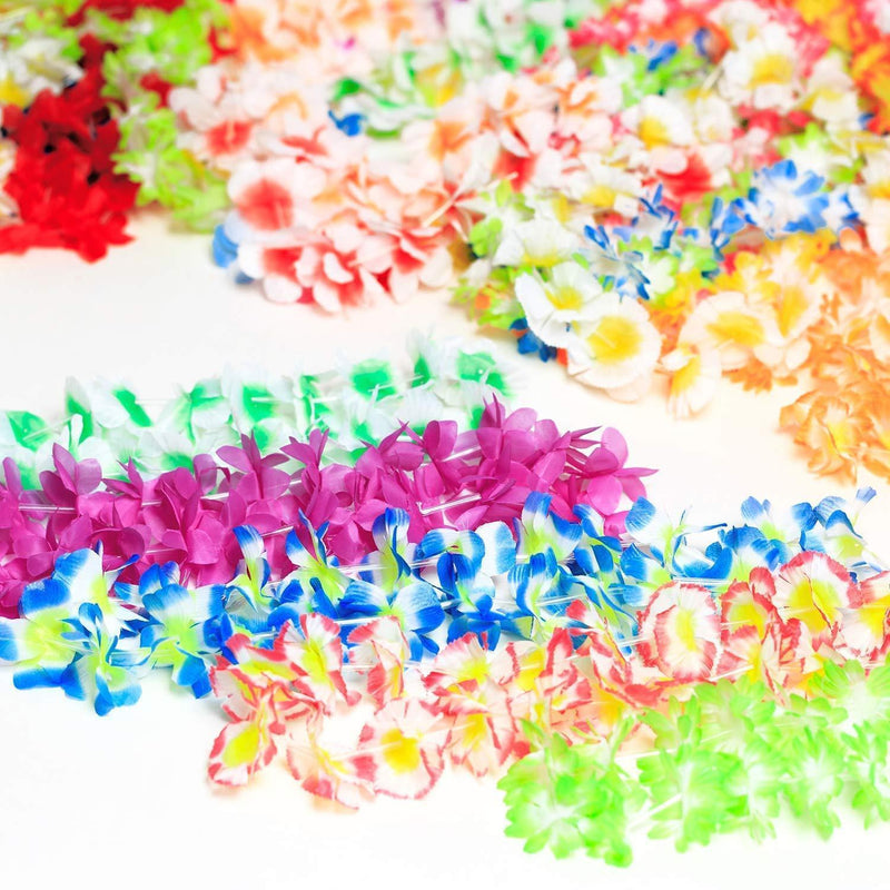 Nehearte Hawaiian Leis Party Decorations - Tropical Hawaii Silk Flower Necklace 50 PCs Luau Beach Pool Party Theme Accessories - for Birthday Party Holiday Favors