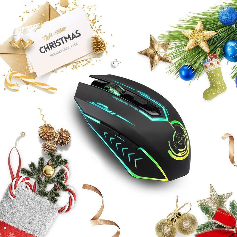 Wireless Gaming Mouse Up to 10000 DPI, UHURU Rechargeable USB Mouse with 6 Buttons 7 Changeable LED Color Ergonomic Programmable MMO RPG for PC Computer Laptop Gaming Players