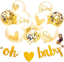 Baby Shower Decorations Neutral Decor Strung Banner"Oh" and"Baby" & 9PC Balloons w/Ribbon [Gold, Confetti, White] Kit Set by YouParty