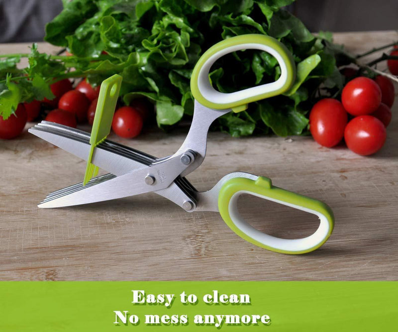 All Prime Herb Scissors with 5 Blades and Cover - Stainless Steel Shears - Shredder Scissors - Protective Guard Cover & Blade Cleaner - FREE Kale, Chard, Collard Greens, Herb Stripper & Recipe EBook