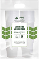 [24 Sets- 32 oz.] Plastic Deli Food Storage Containers With Airtight Lids