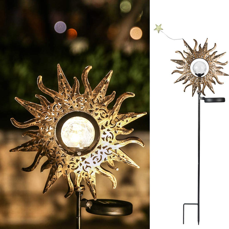 ATHLERIA Garden Solar Lights Outdoor, Sun Decor, Crackle Glass Ball Waterproof Metal Decorative Stakes Lights for Lawn,Patio,Pathway,Yard (Sun)