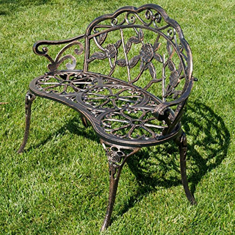 LEAN ON US Belleze Antique Designed Rose Style Outdoor Patio Park Garden Bench Bronze Love Seat Cast Iron Backyard Porch Home Pool