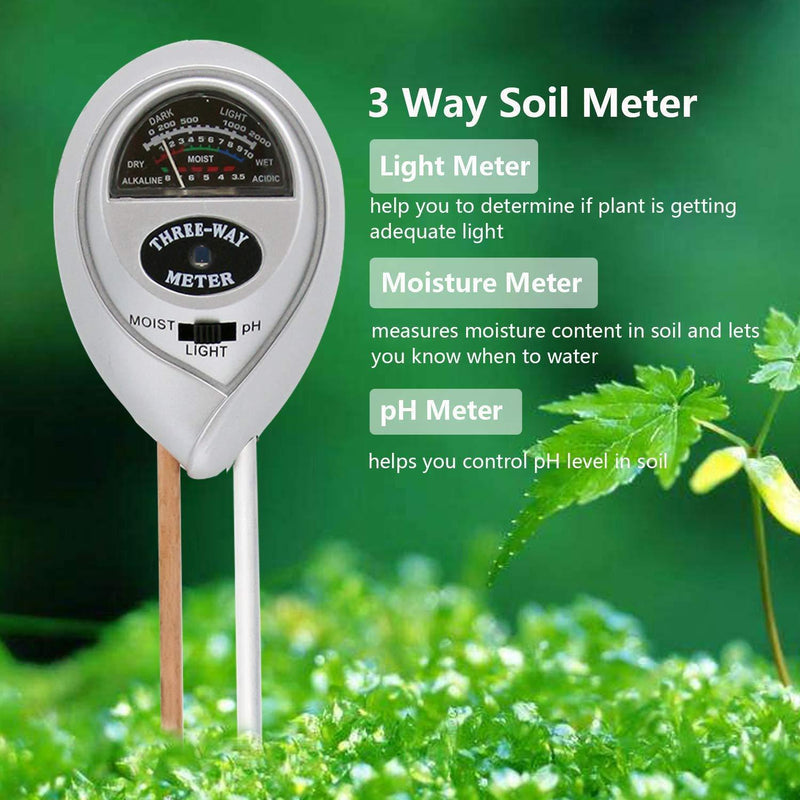 Soil Moisture Meter - 3 in 1 Soil Test Kit Gardening Tools PH, Light & Moisture, Plant Tester Home, Farm, Lawn, Indoor & Outdoor (No Battery Needed)