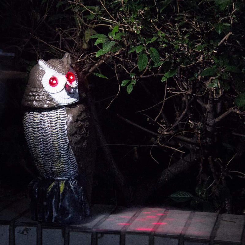 Redeo Solar Powered Owl Decoy Scarecrow Bird Repellent with Flashing Eyes & Scary Sound & Rotating Head, 10-16 ft Motion Activated - Animal Repeller Deter Birds, Squirrels & Mice and More