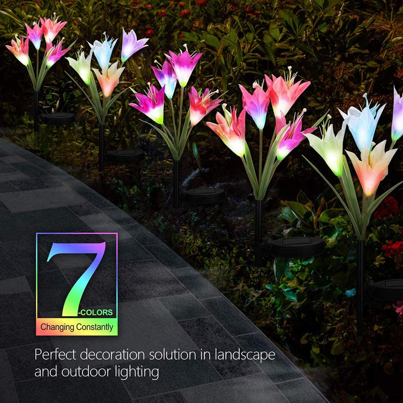 EPIC GADGET Flower Solar Lights Outdoor - 3 Pack Waterproof Lawn Solar Lights with 12 Lily Flowers, Color-Changing Solar Stakes Lights for Patio, Back Yard, Garden