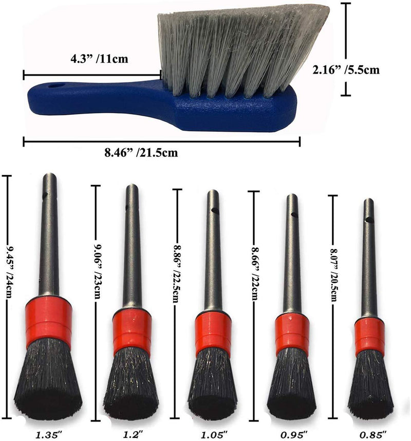 7Pcs Wheel & Tire Brush , car detailing kit , 17inch Long Soft Wheel Brush 5 car wash detail brush car wash kit for Cleans Dirty Tires & Releases Dirt and Road Grime, Short Handle for Easy Scrubbing