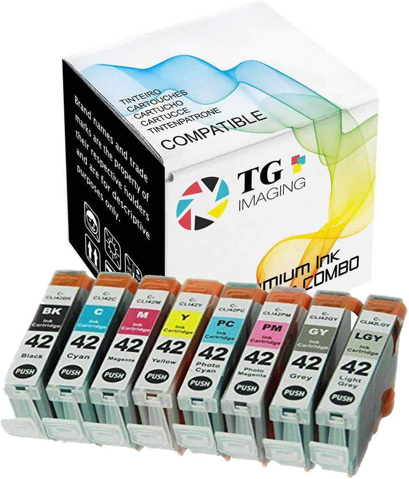 TG Imaging Compatible Ink Replacement for CLI-42 CLI42 Pixma Pro-100 Series (Black, Cyan, Magenta, Yellow, Photo Cyan, Photo Magenta, Grey, Light Grey, 8-Pack)