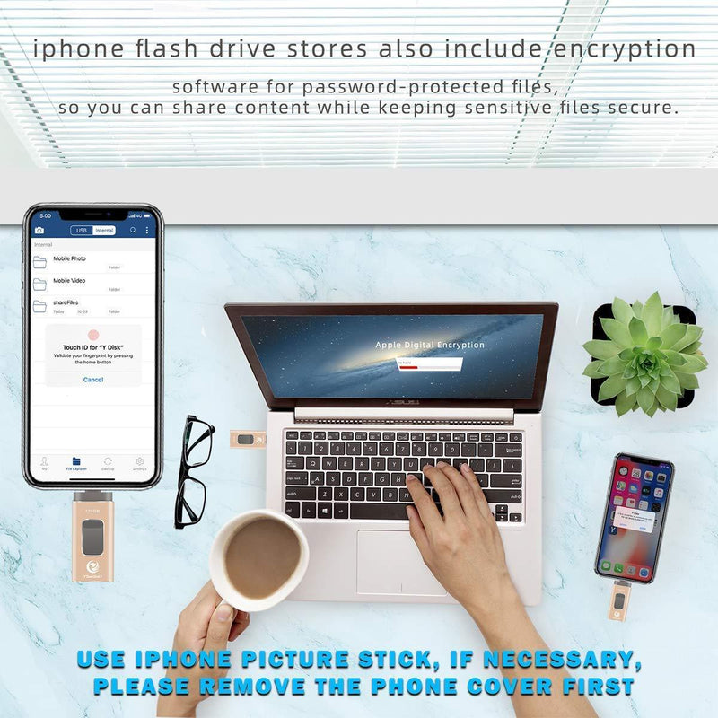 iPhone Flash Drive for iPhone 128GB USB Flash Drive Type c Flash Drive 3.0 YSeaWolf photostick Mobile for iPhone External Storage, Type c, Android, PC iPhone Picture Stick iPhone Memory Stick (Gold)