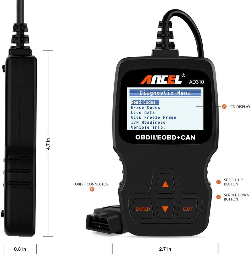 ANCEL AD310 Classic Enhanced Universal OBD II Scanner Car Engine Fault Code Reader CAN Diagnostic Scan Tool-Black