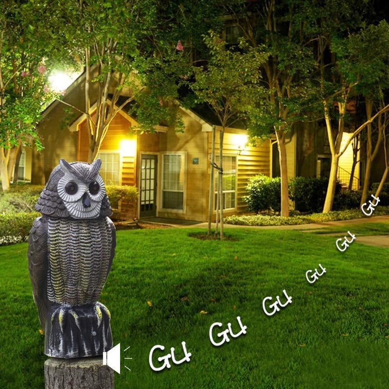Redeo Solar Powered Owl Decoy Scarecrow Bird Repellent with Flashing Eyes & Scary Sound & Rotating Head, 10-16 ft Motion Activated - Animal Repeller Deter Birds, Squirrels & Mice and More