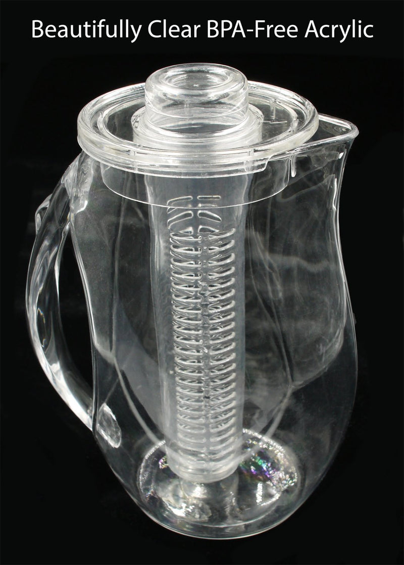 Chef’s INSPIRATIONS Fruit Infusion Water Pitcher. 2.9 Quart (2.75 Liters). Best For Infused Lemon, Fruit, Herbs Or Tea Beverages. Shatterproof Acrylic. Includes Ice Core & Bonus Infuser Recipe eBook