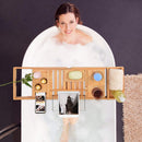 Domax Bathtub Caddy Tray with Wine Glass Holder Adjustable Book Stand Extendable Non Slip Sides Bamboo Bath Organizer Free Soap Holder