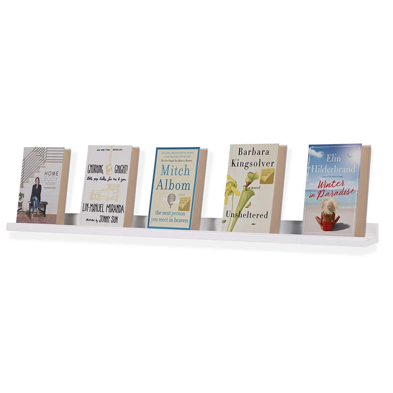 Wallniture Boston Contemporary Floating Wall Shelf - Picture Ledge for Frames Book Display White 46 Inch Set of 2