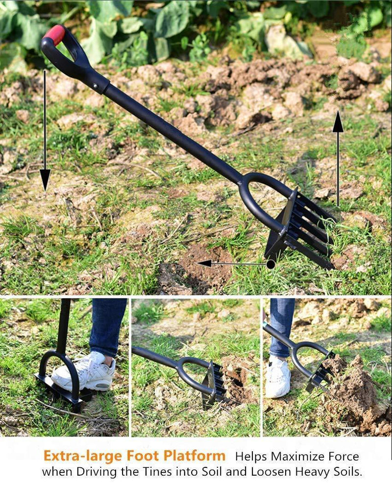 Ymachray 5-Tine Forged Cultivator- Heavy Duty Hand Tiller and Garden Claw Weeder Cultivator -Solid Steel Shaft Unbreakable Tines