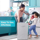 CLEEBOURG Large Laundry Clothes Hamper, Foldable Laundry Hamper with Lid and Handles, Easily Transport Laundry Dirty Clothes Basket, Grey Hamper for Closet, Bathroom, Dorm (90L)