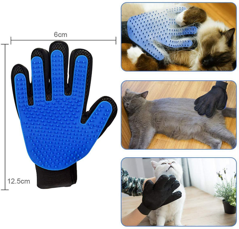 PETINCCN Pet Grooming Glove Gentle Deshedding Brush Bathing Massage Gloves Efficient Pets Hair Remover Mitt Perfect for Dogs & Cats & Horses with Long & Short Fur Enhanced Five Finger Design 1 Pair