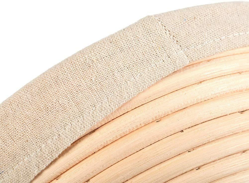 BakeWarePlus 9 Inch Round Banneton Bread Proofing Basket with Bakers Couche Proofing Flax Cloth 2 Pcs Set